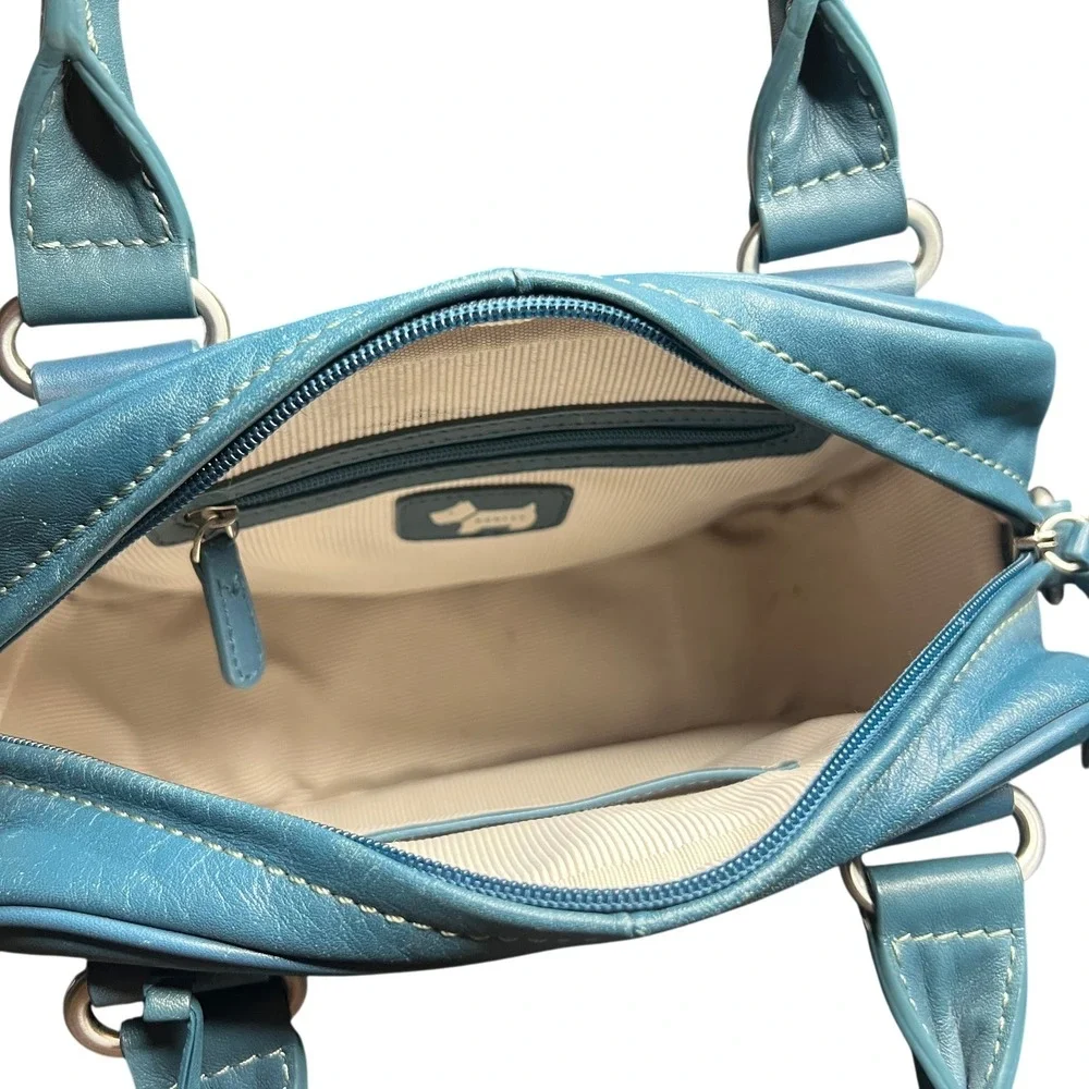 Radley London Teal Blue Leather Satchel Top Handle Bag Contrast Stitching